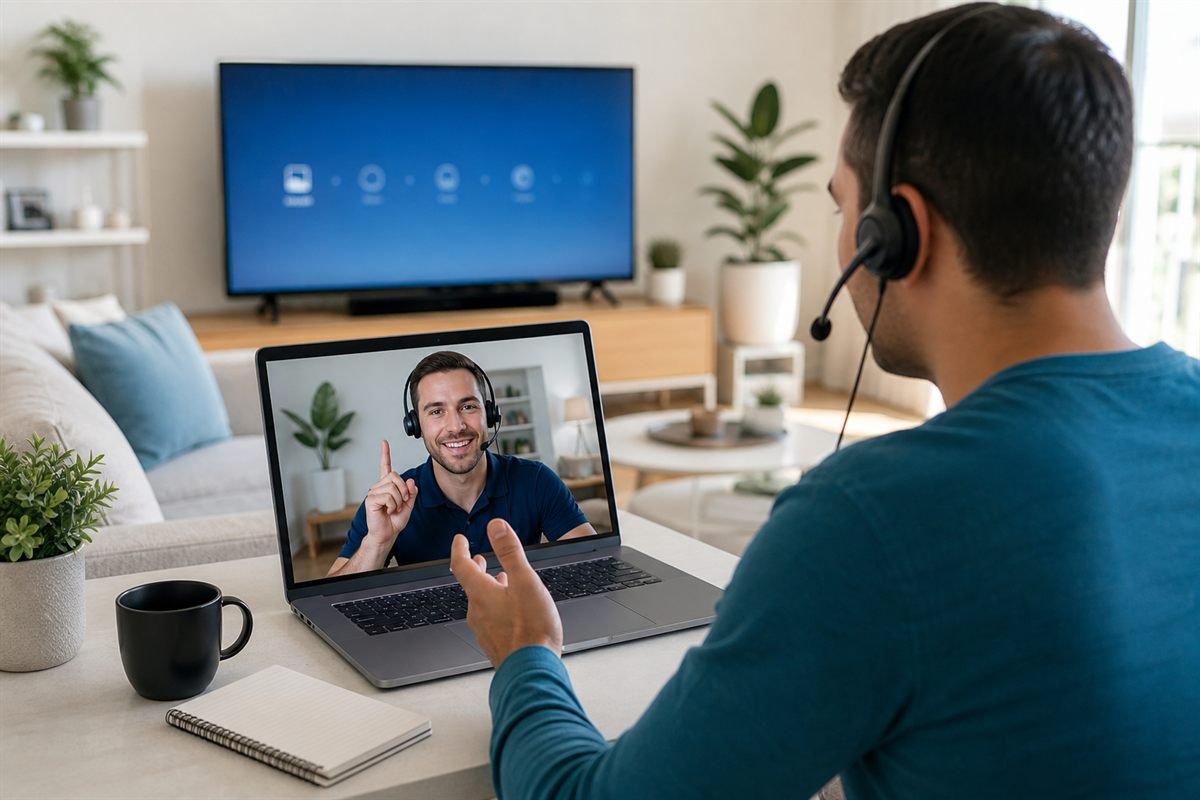 Support professional helping with home TV setup by phone